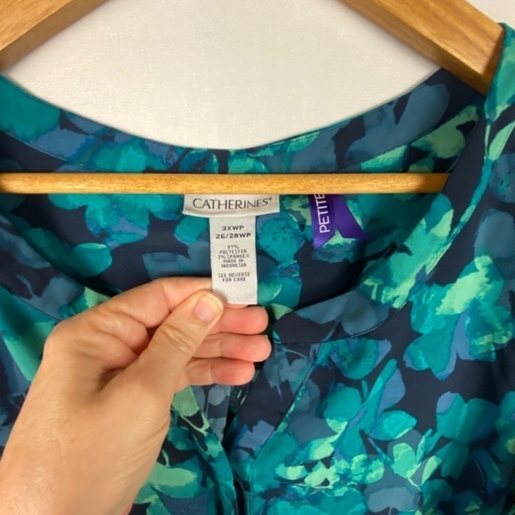 Catherines Women's Sz 3XP (26/ 28WP) Green Blouse V Neck Long Sleeve Career - Picture 7 of 11